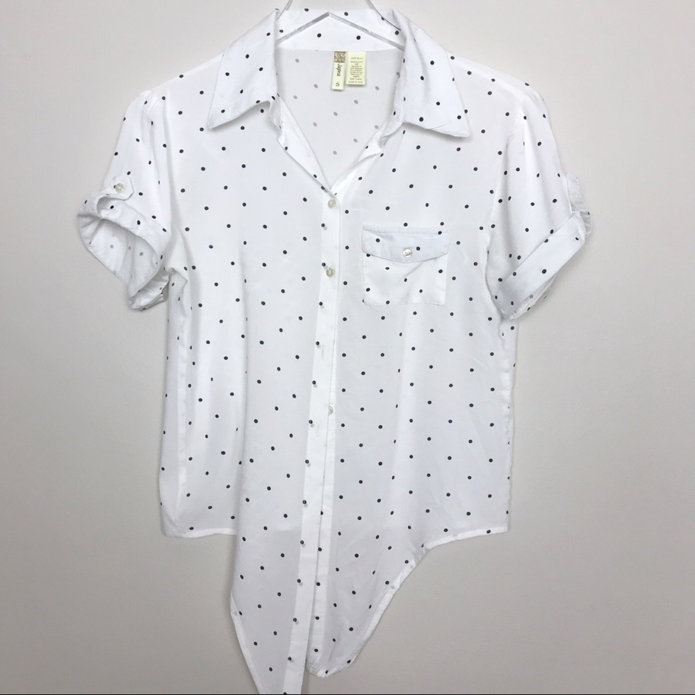 Japna Black/White Polka Dot Front Tie Camp Shirt S - Picture 3 of 8